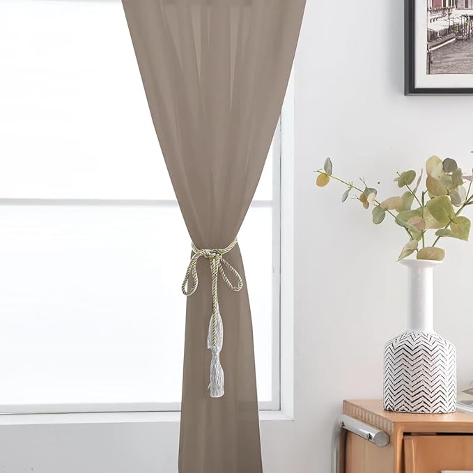 SpaceDresser Basic Rod Pocket Sheer Voile Window Curtain Panels Taupe 1 Pair 2 Panels 52 Width 96 Inch Long for Kitchen Bedroom Children Living Room Yard（Taupe, 52W x 96L）
