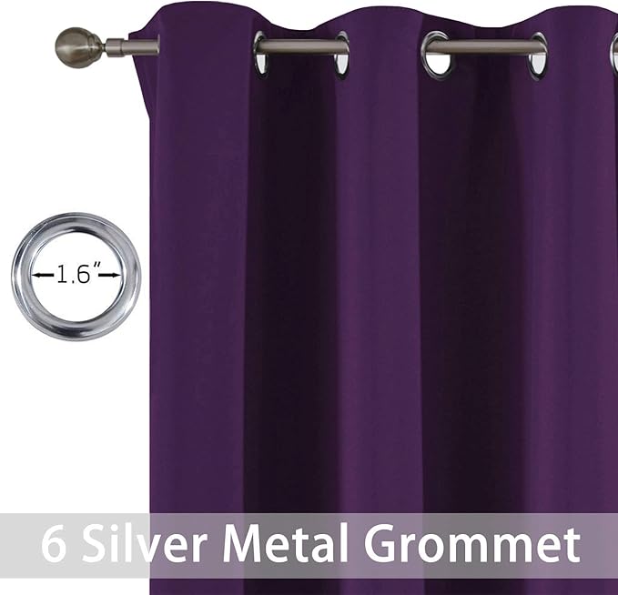 Yakamok Blackout Curtains Room Darkening Thermal Insulated with Grommet Window Curtain for Bedroom, 38 x 63 inch,Purple, 2 Panels