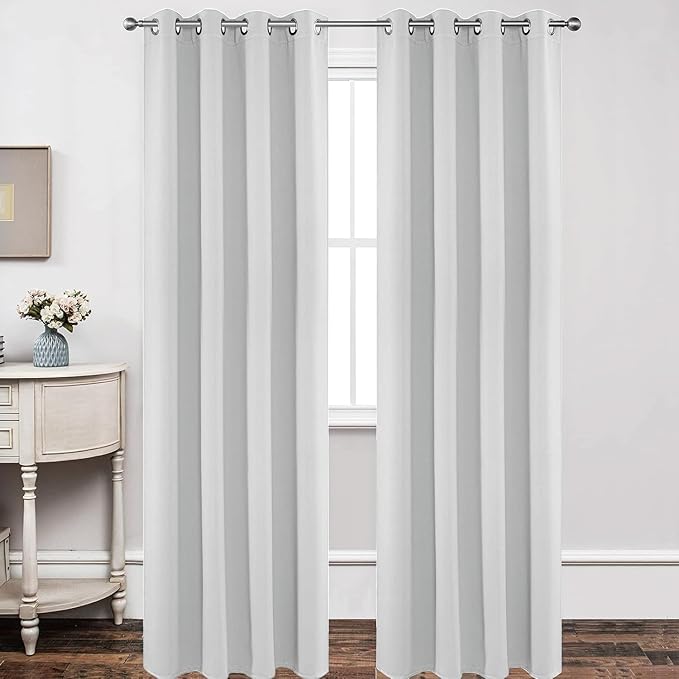 Joydeco White Curtains 90 Inches Long 2 Panels Set, Thermal Insulated Long Curtains& Drapes 2 Burg, Room Darkening Grommet Drapes for Living Room Bedroom Window (W52 x L90 Inch, Greyish White)