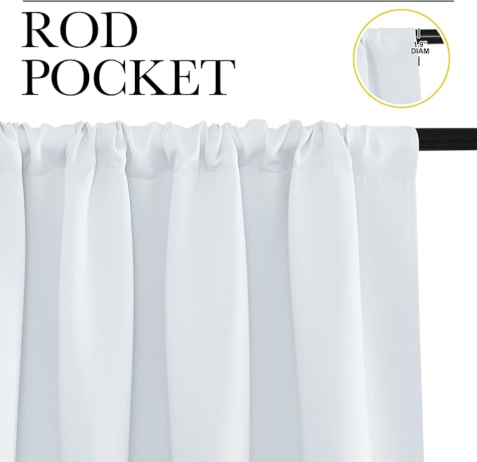 NICETOWN Greyish White Window Curtain Panels - Thermal Insulated Rod Pocket Room Darkening Curtain Sets for Bedroom (Platinum - Greyish White, 2 Panels, 34 by 30)
