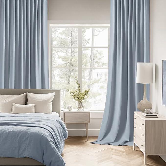 MIULEE Light Blue Back Tab Blackout Curtains 102 Inch Long 2 Panels Set for Bedroom, Rod Pocket/Pinch Pleated Thermal Insulated Living Room Darkening Light Blocking Floor to Ceiling Drapes