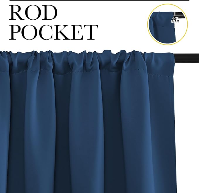 NICETOWN RV Blackout Curtains for Camper Windows, Moroccan Blue, 34" x 36", Set of 2, Kitchen Curtains, Short Blackout Drapes, Thermal Insulated Rod Pocket Window Treatment Draperies for Nursery