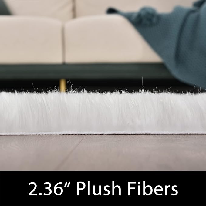 Latepis White Round Rug 3ft Faux Sheepskin Fur Fluffy Circle Rugs for Living Room Washable Rug for Bedroom Teen Room Dorm Cute Room Rug