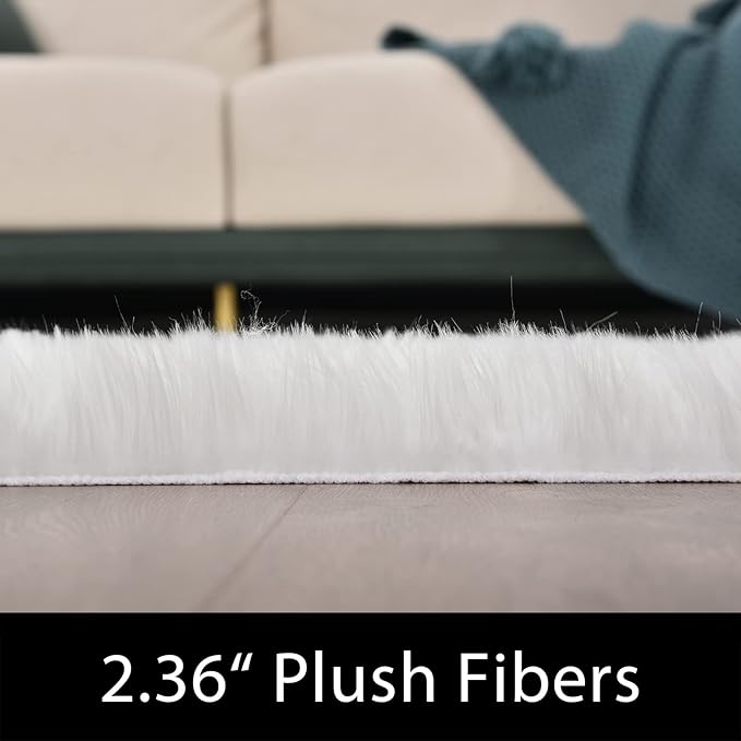 Latepis 10x14 Area Rugs White Faux Fur Washable Super Large Rug for Living Room Fluffy Shag Bedroom Rug Sheepskin Rugs for Sofa Office Entertainment Room, Rectangle