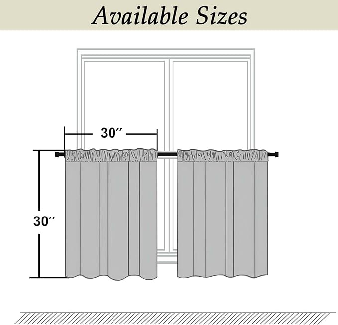 Simplebrand Ava Pure White Curtains 30 Inches Long 2 Panels, Light Filtering Half Window Rod Pocket Privacy Short Curtains, Thermal Insulated Curtain Tiers for Kitchen Bathroom Shades, W30 x L30 Inch
