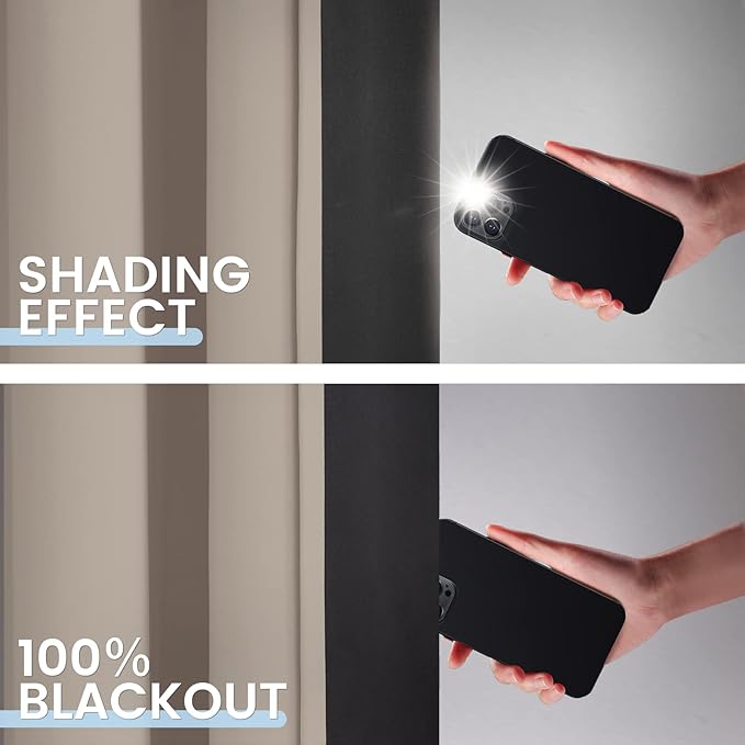 SimpleHome 100% Blackout Curtains for Bedroom,Thermal Insulated Natural Grommet Window Drapes Room Darkening Curtains for Living Room with Black Back,62 x 63 Inch,2 Panels