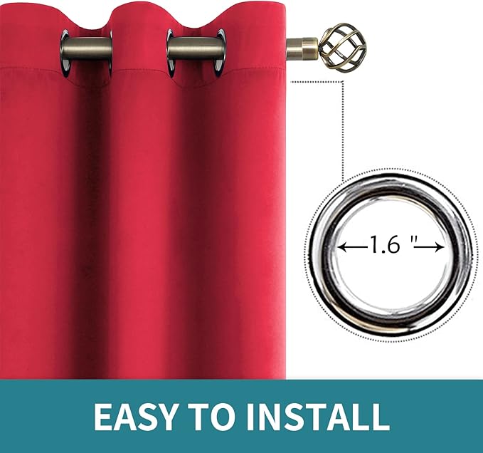 BGment Room Darkening Curtains 63 Inches Long - Grommet Thermal Insulated Drapes Window Treatment Curtains for Bedroom, 2 Panels, 52 x 63 Inch, Red