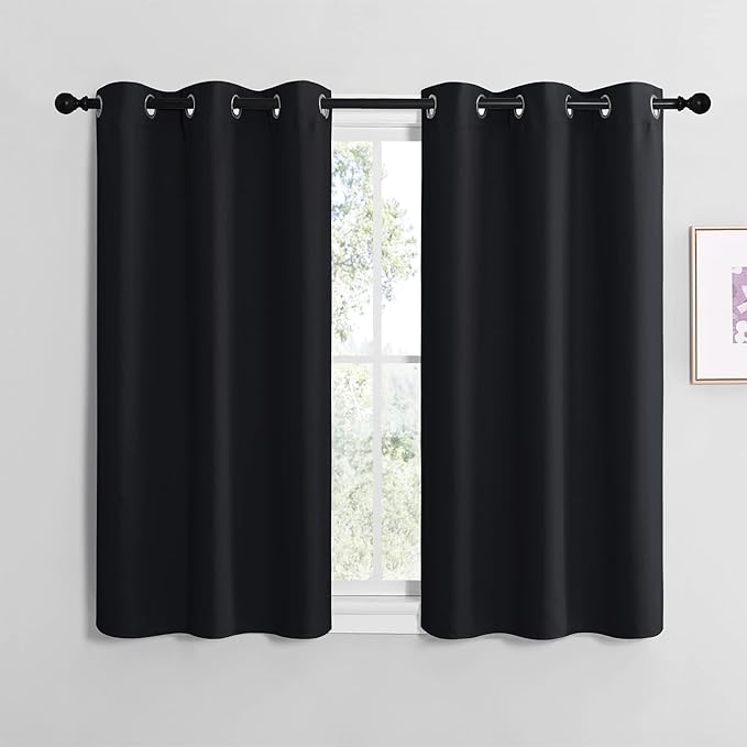 NICETOWN Blackout Curtain Panels for Bedroom, Black, 2 Panels, W29 x L36-inch, Thermal Insulated Grommet Top Blackout Draperies and Drapes for Basement
