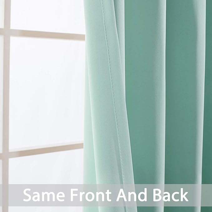 Yakamok Aqua Blackout Room Darkening Thermal Insulated Solid Grommet Curtainsfor Bedroom Light Blocking Window Treatment Curtian Drapes for Living Room(Aqua Blue,52x72-inch, 2 Panels)