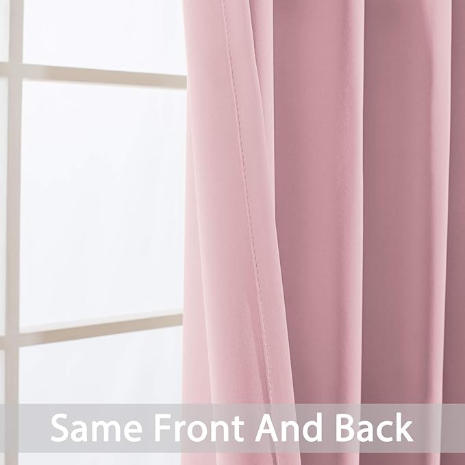 Yakamok Blackout Curtains Room Darkening Thermal Insulated Window Panels,Solid Grommet Top Drapes for Bedroom(52x63 Inch, Pink, 2 Panels)