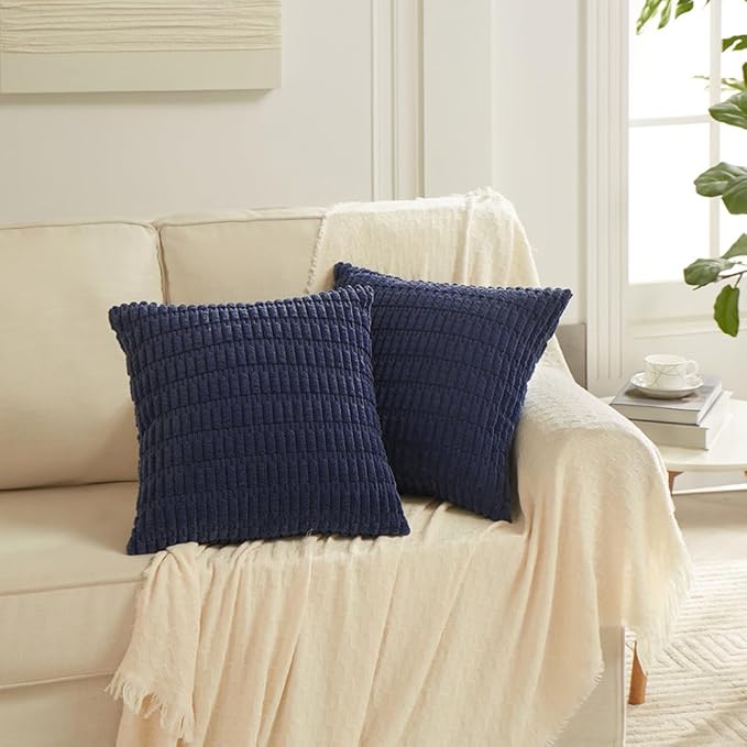 Fancy Homi 4 Packs Dark Grey Decorative Throw Pillow Covers 14x14 Inch for Couch Bed, Rustic Modern Farmhouse Boho Home Decor, Soft Plush Corduroy Gray Cute Square Accent Cushion Case 35x35 cm