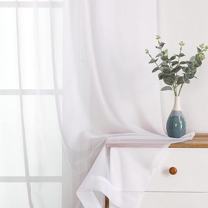 OWENIE Sheer White Curtains 108 Inches Long for Living Room Bedroom 2 Panels Set, Lightweight Airy White Sheer Curtain, Filmy Voile Rod Pocket, 2 PCS, Each 59" W x 108" L