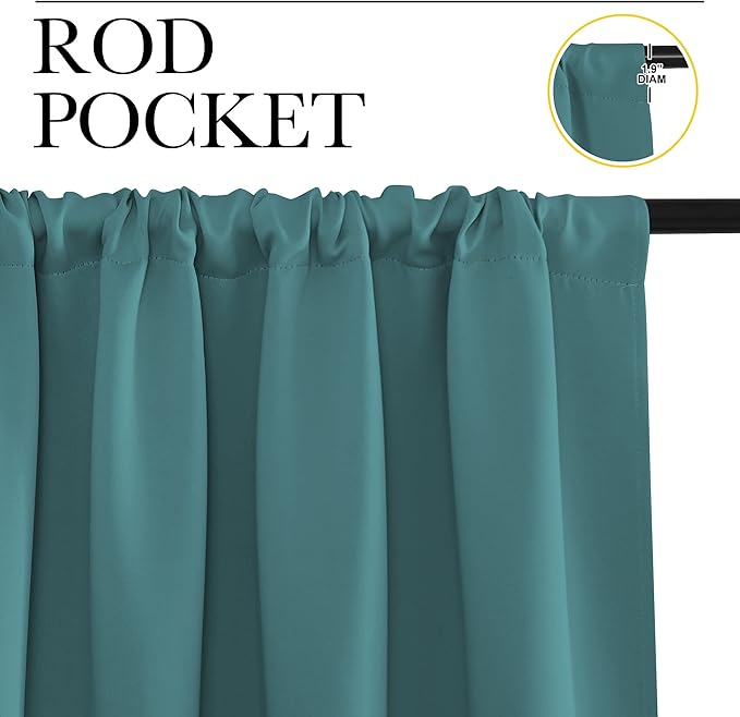 NICETOWN RV Blackout Curtains for Camper Windows, Sea Teal, 42" x 36", Set of 2, Kitchen Curtains, Short Blackout Drapes, Thermal Insulated Rod Pocket Window Treatment Draperies for Nursery