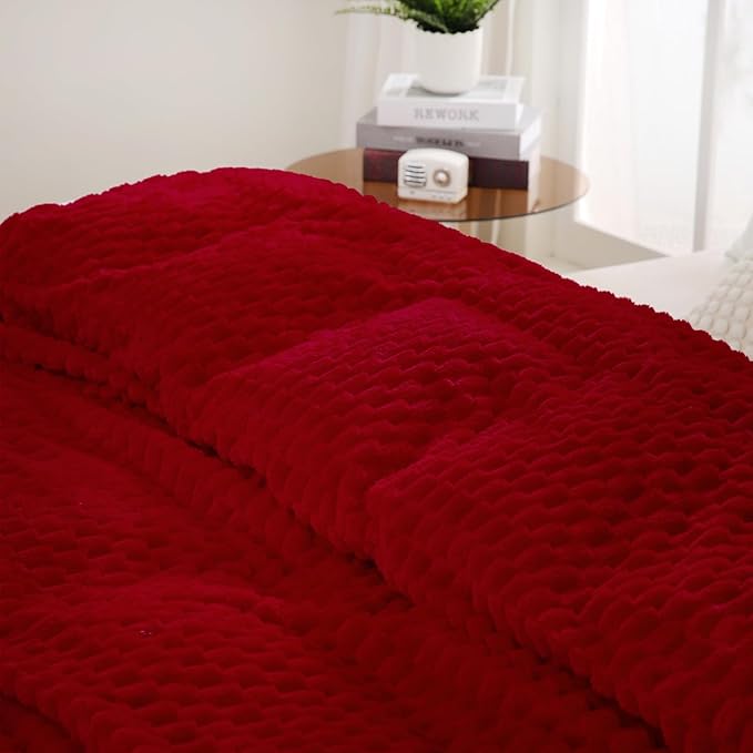 Puncuntex Red Throw Blanket 60"×80" inches Fuzzy 3D Jacquard Decorative Flannel Fleece Super Soft Plush Cozy Blanket for Couch Sofa Chair Lightweight