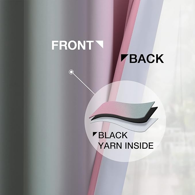 Yakamok Ombre Pink and Grey Curtains for Bedroom, Gradient Room Darkening Curtains, Grommet Thermal Insulated Light Blocking Window Drapes/Curtain for Living Room,52 x 84 Inch,2 Panels