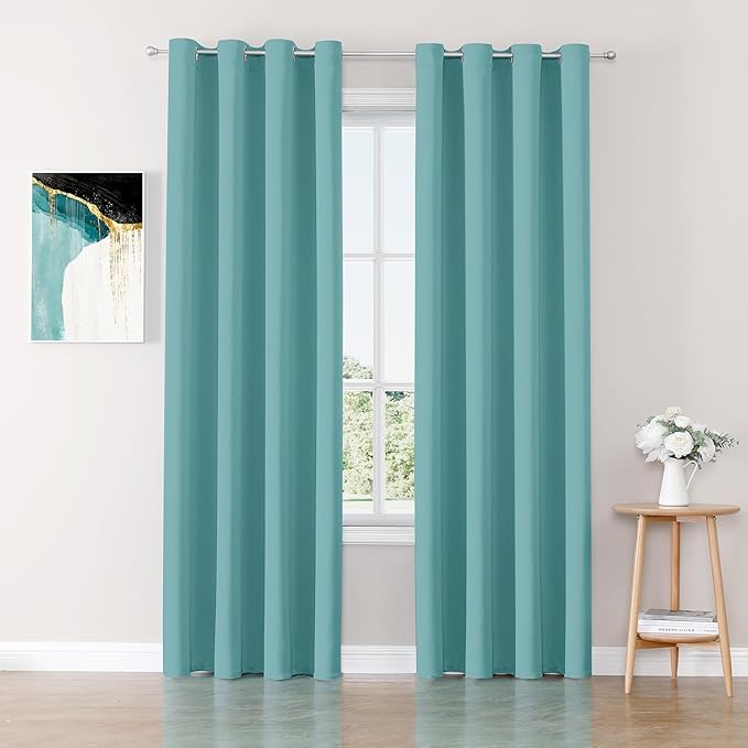 ChrisDowa Blackout Curtains 95 inches Long for Bedroom - 2 Panels Set Grommet Thermal Insulated Room Darkening Curtains for Living Room (Aqua, 52 x 95 Inch)