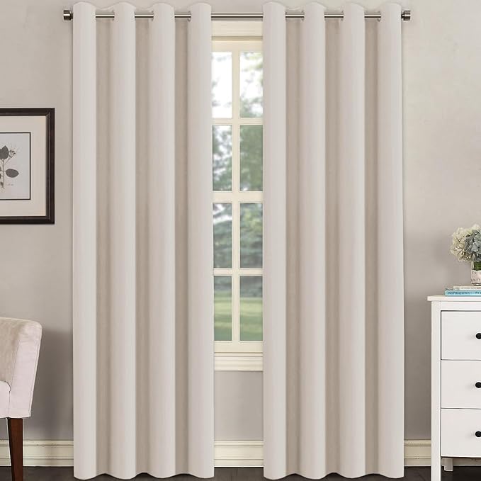 H.VERSAILTEX Blackout Curtain for Living Room Thermal Insulated Window Treatment Curtain Extra Long 84 inch Length Energy Saving Solid Grommet Top Blackout Drape, One Panel, Natural, 52" W x 84" L