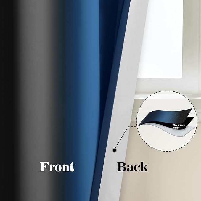 Yakamok Blackout Ombre Dark Blue and Black Curtains for Bedroom, Gradient Room Darkening Curtains, Grommet Thermal Insulated Light Blocking Window Drapes/Curtain for Living Room,52 x 84 Inch,2 Panels