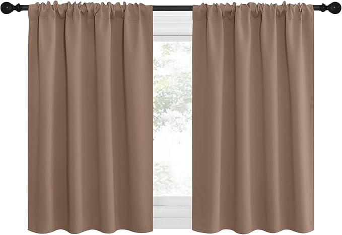 NICETOWN RV Blackout Curtains for Camper Windows, Window Treatment Thermal Insulated Rod Pocket Small Blackout Draperies/Drapes for Bedroom/Kitchen (Cappuccino, Set of 2, 29" Wide by 30" Long)