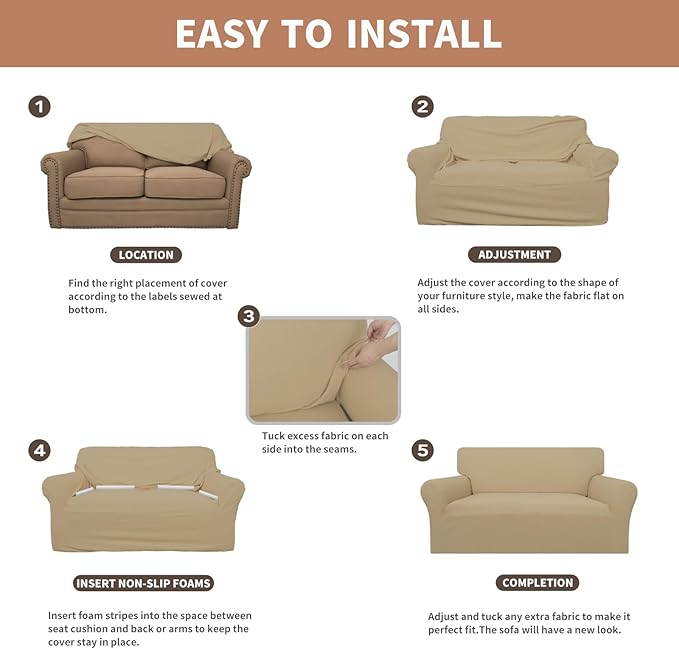 Easy-Going 100% Waterproof Oversized Chair Couch Cover, Dual Waterproof Sofa Cover, Stretch Jacquard Sofa Slipcover, Leakproof Furniture Protector for Kids, Pets, Dog and Cat, Sand