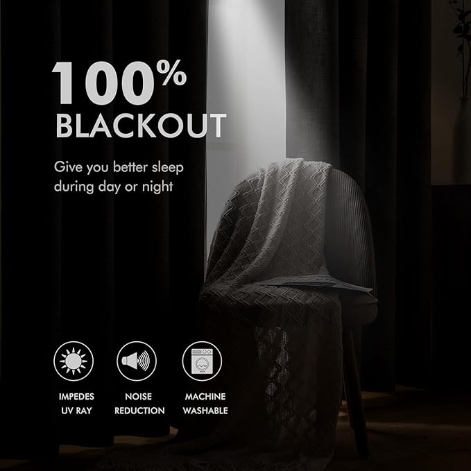 MIULEE Linen Textured Curtains Solid 100% Blackout for Bedroom Thermal Insulated Midnight Blue Grommet Room Darkening Curtains & Drapes Luxury Decor for Living Room Nursery 52 x 72 Inch (2 Panels)