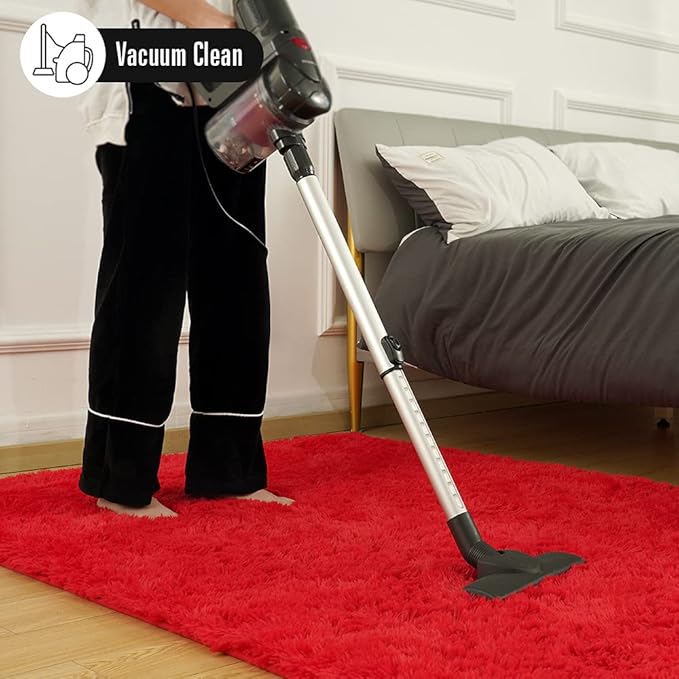 Amearea Shag Fluffy Runner Rug for Bedroom Girls Living Room, 2x6 Feet Extra Soft and Fuzzy Shaggy Rugs, Non Slip, Indoor Floor Long Carpet Mat for Boys Nursery Home Decor, Red