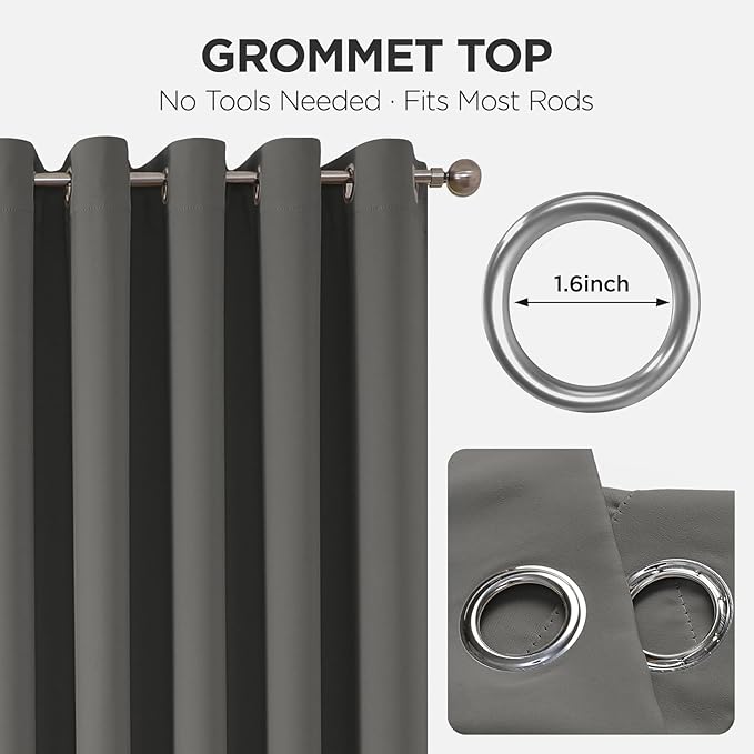 Joydeco Blackout Patio Sliding Door Curtains 90 Inches Long, Grommet Privacy Room Divider Curtains, Extra Wide Thermal Blackout Drapes for Bedroom Living Room (Light Grey, 100Wx90L, 1 Panel)