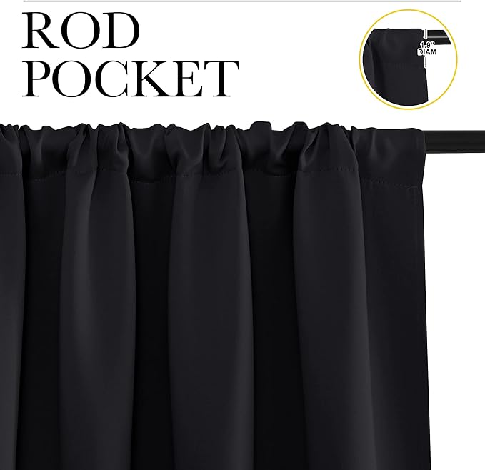 NICETOWN Black Blackout Curtain Blinds - Solid Thermal Insulated Window Treatment Blackout Drapes/Draperies for Bedroom (2 Panels, 42 inches Wide by 63 inches Long, Black)