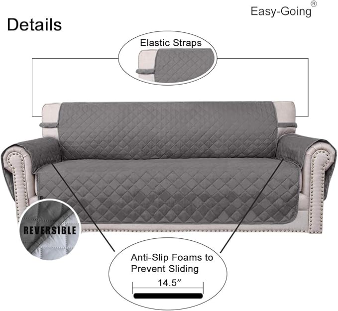 Easy-Going Reversible Oversized Couch Cover for 3 Cushion Couch Sofa Cover for Dogs Water Resistant Furniture Cover (Oversized Sofa, Gray/Light Gray)