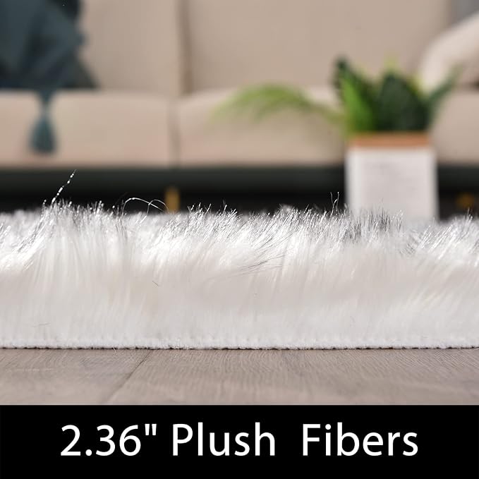 Latepis Faux Fur White with Grey Tips 2x8 Runner Rug for Hallway Fluffy Rugs Furry Shag Washable Rug for Living Room Hallway Rugs Rectangle