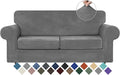 WEERRW Velvet Couch Covers for 2 Cushion Couch Sofa - High Stretch Luxury Velvet Plush 3 Pieces Sofa Slipcovers with Elastic Bottom, Furniture Protector for Pets, Machine Washable, Light Grey, Medium