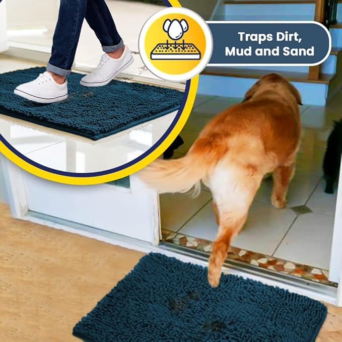 Muddy Mat® | Super Absorbent Door Mat Indoor, Microfiber Quick Dry Chenille Entryway Rug, Non-Slip Front Door Mat, Indoor Mats for Entryway, Machine Washable Pet Rug, Atlantic Blue XXL 60"X48"