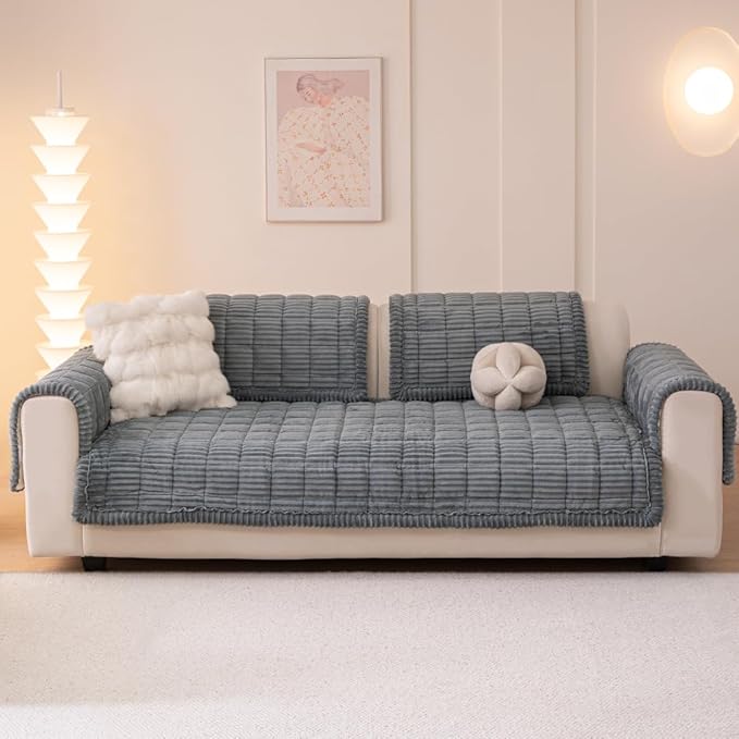 Couch Cover for Dogs Washable, Fuzzy Pet Couch Covers for 3 Cushion Sofa Pet Friendly, Non Slip Sofa Cover (Blue-Grey, 35" x 70.9"/90 x 180cm)