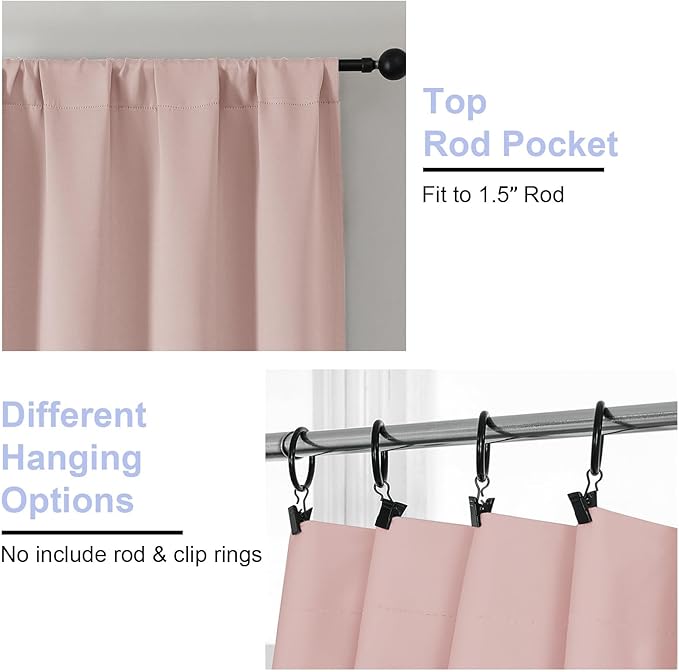 Simplebrand Ava Blush Blackout Curtains for Bedroom, 78 Inch Length, 2 Panels Set, Privacy Thermal Insulated Rod Pocket Window Curtains for Patio, French Door, W40 x L78 Inch