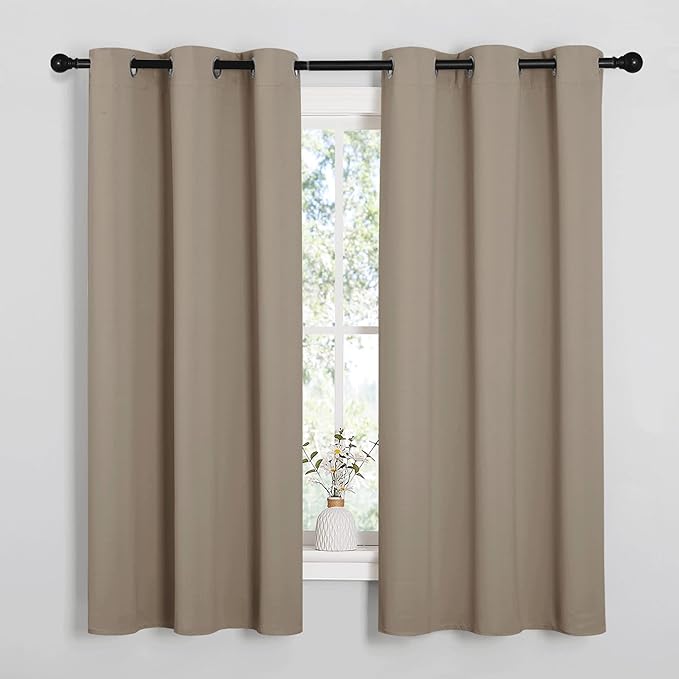 NICETOWN Bedroom Curtain Panels Blackout Draperies, Thermal Insulated Solid Grommet Blackout Curtains/Drapes (Taupe, 1 Pair, 29 by 40-inch)