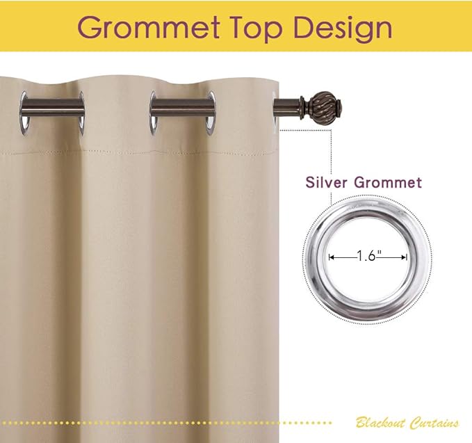 NICETOWN Room Darkening Curtain Panels for Cafe, Thermal Insulated Grommet Room Darkening Draperies/Drapes for Window (Biscotti Beige, 2 Panels, W70 x L63 -inch)