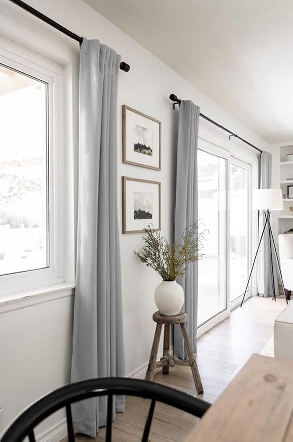 100% Blackout Shield Linen Blackout Curtains for Bedroom 108 Inches Long, Back Tab/Rod Pocket Living Room Drapes, Thermal Insulated Blackout Curtains 2 Panels Set, 50" W x 108" L, Grey