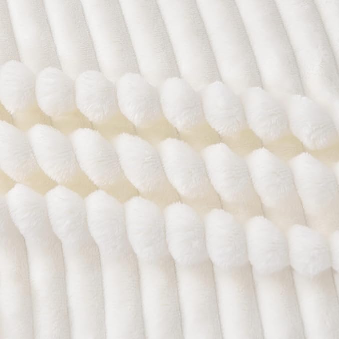 BEDELITE Fleece Blanket King Size – 3D Ribbed Jacquard Soft and Warm Decorative Fuzzy Blankets – Cozy, Fluffy, Plush Lightweight Throw Blankets for Couch, Bed, Sofa(Off White, 108x90 inches)