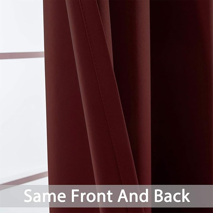 Yakamok Blackout Curtains 96 Inches Long with Grommet for Bedroom, Burgundy Thermal Insulated Room Darkening Window Treatment Drapes Curtain for Living Room (52Wx96L, Burgundy red, 2 Panels)