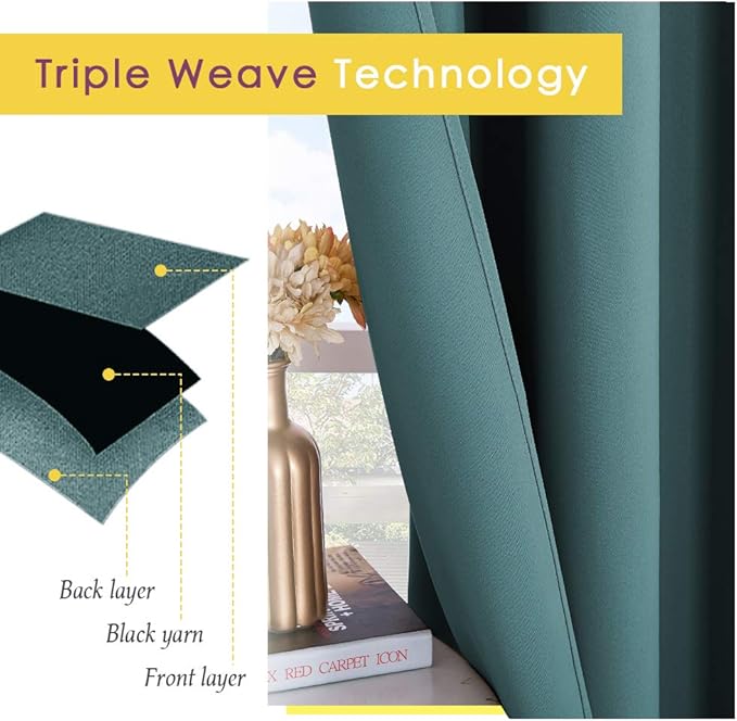 NICETOWN Blackout Curtain Panels for Bedroom, 2 Panels, Sea Teal, W42 x L40-inch, Thermal Insulated Grommet Top Blackout Draperies and Drapes for Basement