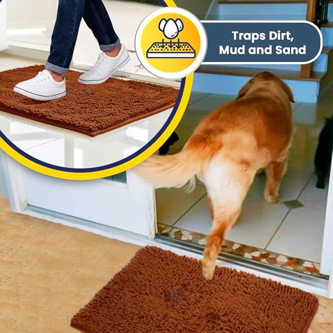 Muddy Mat® | Super Absorbent Door Mat Indoor, Microfiber Quick Dry Chenille Entryway Rug, Non-Slip Front Door Mat, Indoor Mats for Entryway, Machine Washable Pet Rug, Orange 24" x 72"