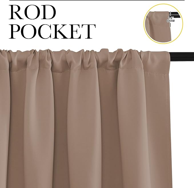NICETOWN Blackout Drapes and Curtains for Kitchen - Window Treatment Thermal Insulated Solid Rod Pocket Blackout Curtains/Drapes for Bedroom (2-Pack, 42 by 84 Inch, Cappuccino)