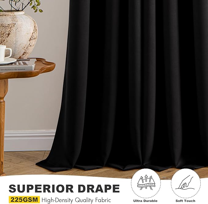 MIULEE Black Blackout Curtains for Bedroom Living Room 63 Inches Long 2 Panels, Thermal Insulated Room Darkening Drapes Solid Grommet Noise Reduction Light Blocking Window Treatments 50x63 Inch