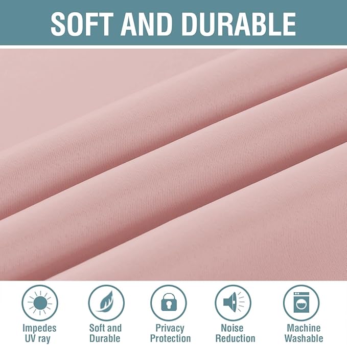 H.VERSAILTEX Blackout Curtain for Living Room Small Window Kitchen Blackout Curtains 45 inch Length Energy Saving Solid Grommet Blackout Drape, One Panel, Baby Pink, 52" W x 45" L