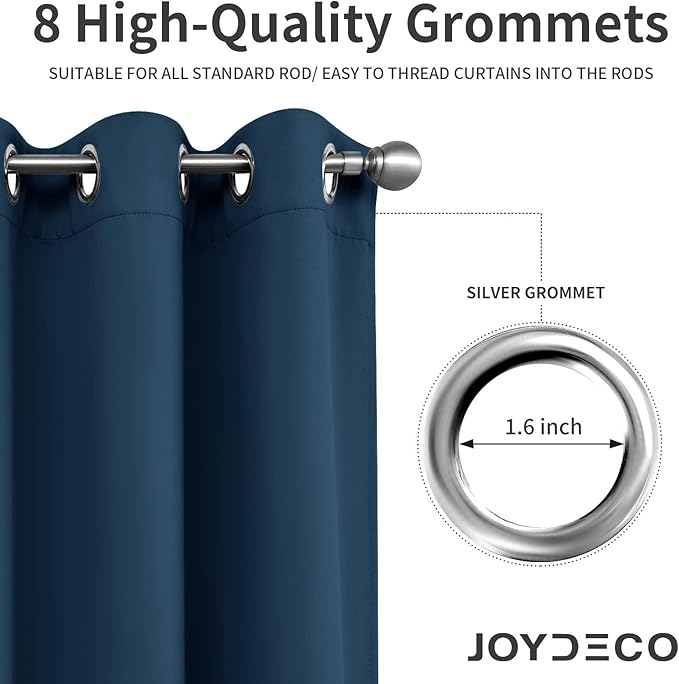 Joydeco Blackout Curtains 45 Inch Length 2 Panels Set, Thermal Insulated Long Curtains& Drapes 2 Burg, Room Darkening Grommet Drapes for Living Room Bedroom Window (W52 x L45 Inch, Navy Blue)