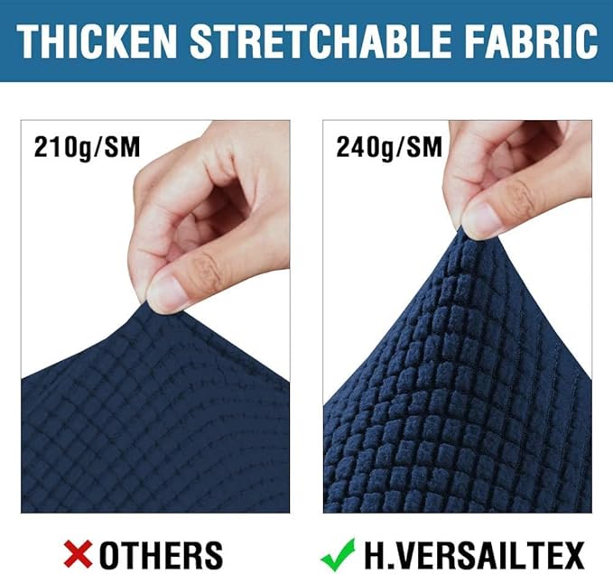 H.VERSAILTEX 4 Piece Stretch Sofa Covers for 3 Cushion Couch Covers for Living Room Furniture Slipcovers (Base Cover Plus 3 Seat Cushion Covers) Thicker Jacquard Fabric (Large Sofa, Navy)