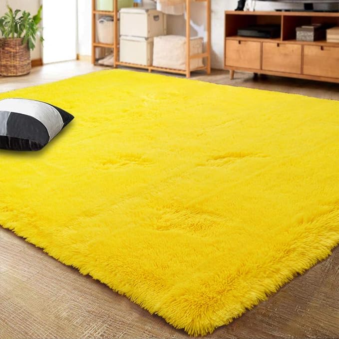 LOCHAS Ultra Soft Indoor Modern Area Rugs Fluffy Living Room Carpets for Children Bedroom Home Decor Nursery Rug 4x5.3 Feet,Yellow