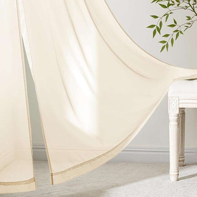 MIULEE Butter Cream Sheer Curtains 96 Inches Long, 4 Panels Set, Rod Pocket Voile Drapes Light Filtering and Semi Transparent, Elegant Window Treatments for Bedroom Living Room,54 x 96 Inches