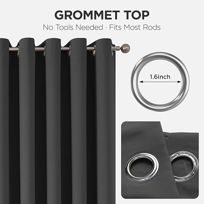 Joydeco Blackout Patio Sliding Door Curtains 84 Inches Long, Grommet Privacy Room Divider Curtains, Extra Wide Thermal Blackout Drapes for Bedroom Living Room (Grey, 80Wx84L, 1 Panel)