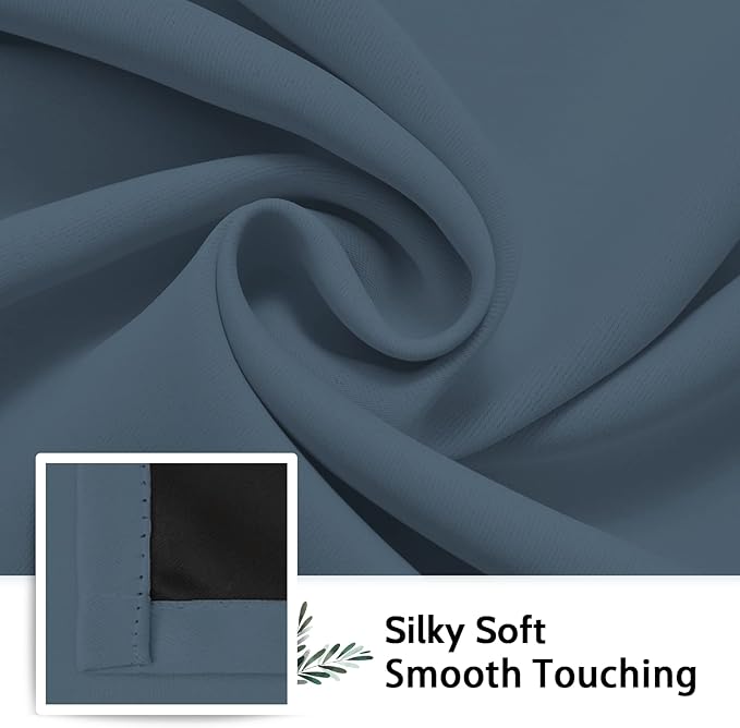 SimpleHome 100% Blackout Curtains for Bedroom,Thermal Insulated Grommet Window Drapes Room Darkening Stone Blue Curtains for Living Room with Black Back,52 x 63 Inch,2 Panels